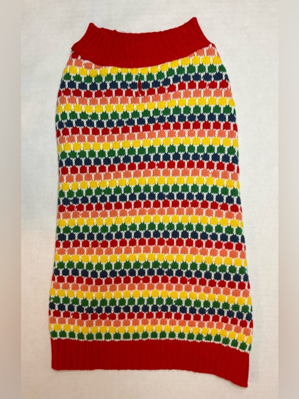 Wondershop Dog Christmas Sweater Rainbow Knit Multicolor Red Edging